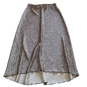 Abercrombie & Fitch Skirt Small Midi Satin Black Cream Abstract Print High-Low